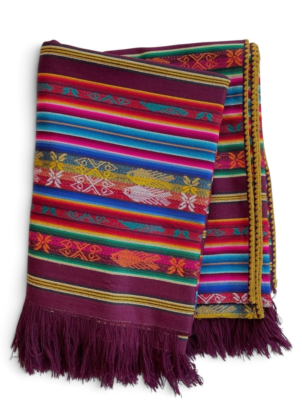 Vintage Traditional Handwoven Guatemalan Blanket Textile Loomed 97”x61” Striped